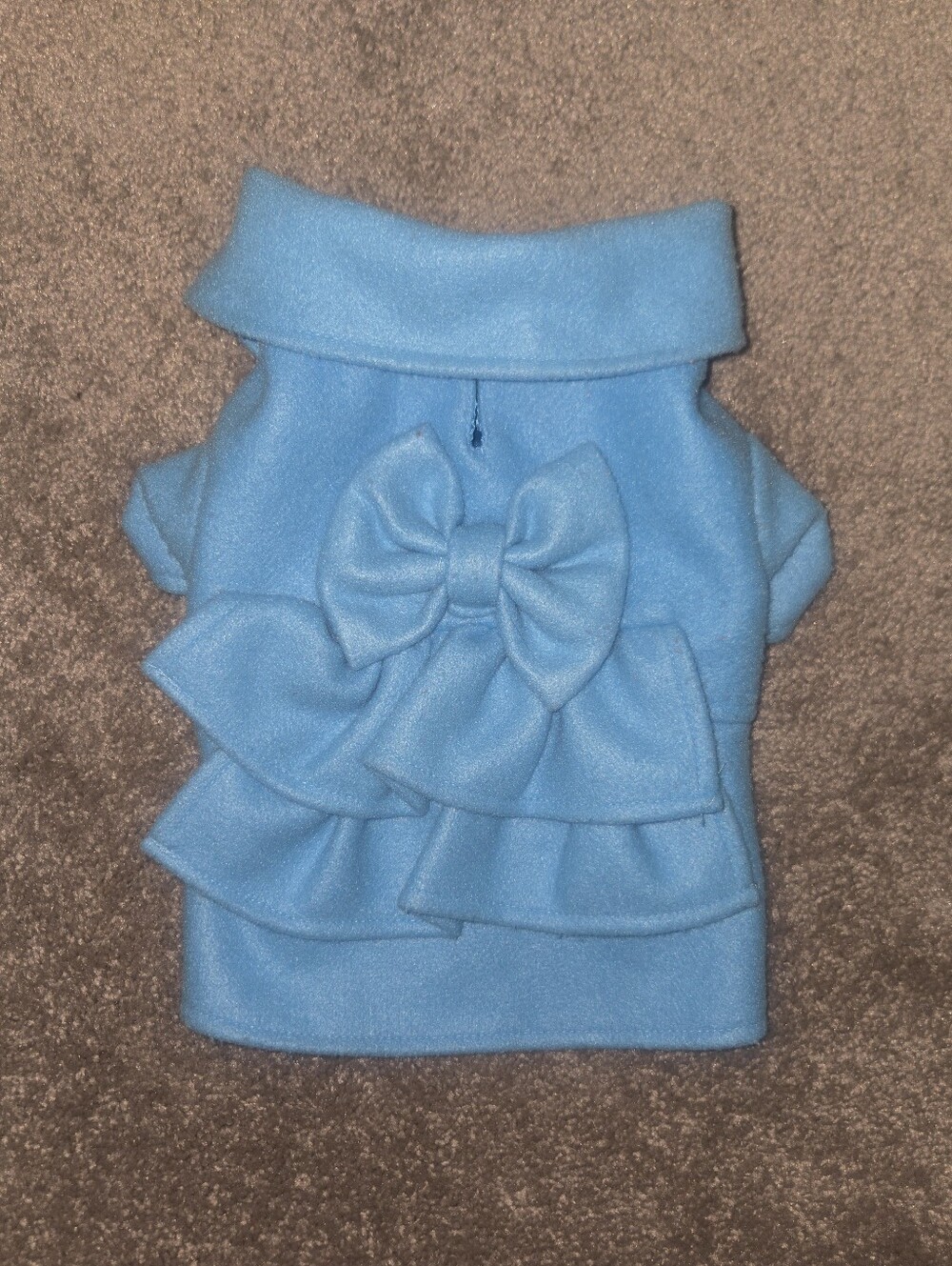 Blue Fleece Dog Coat XS Bow Ruffle Skirt Pearl Buttons